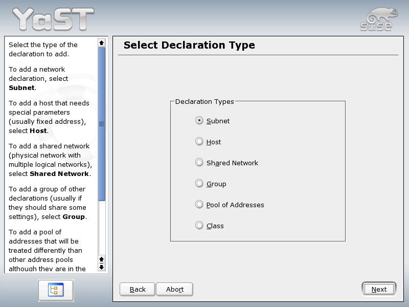 DHCP Server: Selecting a Declaration Type