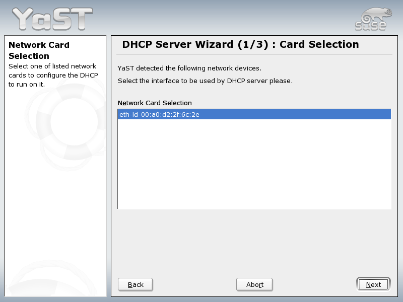 DHCP Server: Selecting the Network Interface