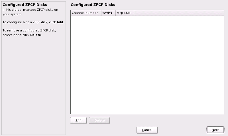 S/390, zSeries: Overview of Available ZFCP Disks