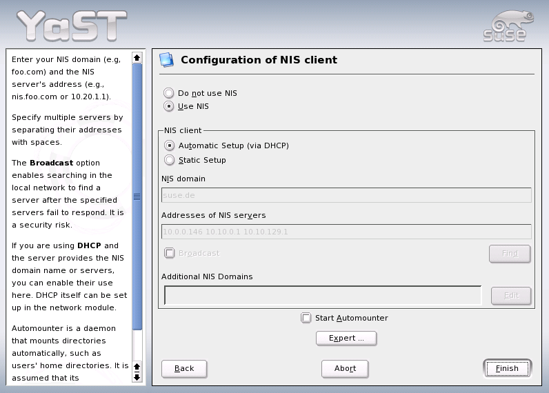 Setting Domain and Address of NIS Server