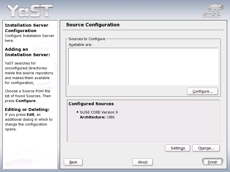 YaST Installation Server: Overview of Installation Sources