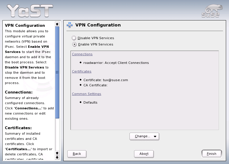 YaST VPN Module — Overview